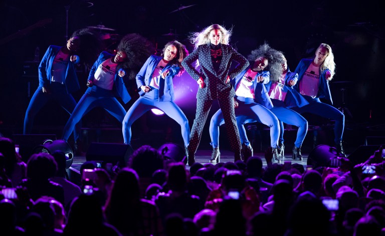 Beyonce delighted Hillary Clinton supporters during a concert Friday evening with a surprise performance and a full-throated endorsement of the Democratic nominee. (AP Photo/Matt Rourke)