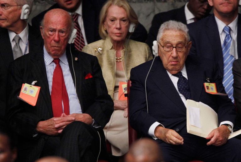 Former Secretaries of State Kissinger, on right, and Schultz criticized the administration's deal with Iran. (AP File Photo)