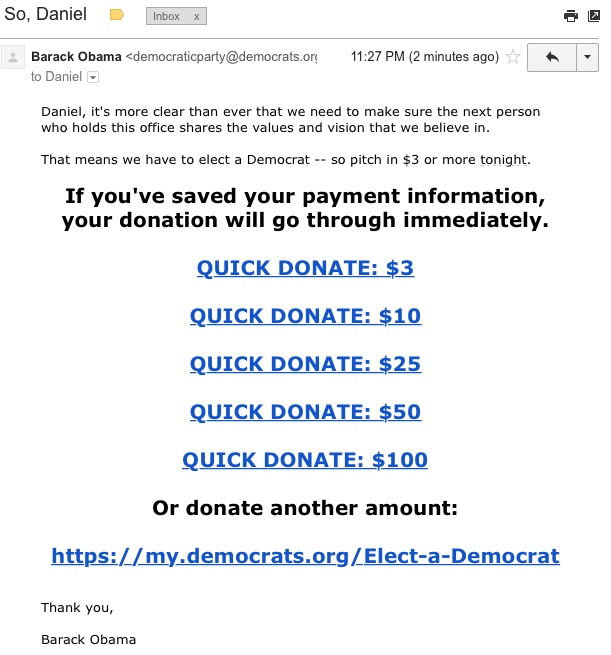 Obama Responds to GOP Debate: Give Money to Democrats!