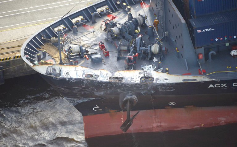 The search for seven U.S. Navy sailors missing after their destroyer collided with the container ship called off Sunday after several bodies were found in the ship's flooded compartments, including sleeping quarters. (Hitoshi Takano/Kyodo News via AP)