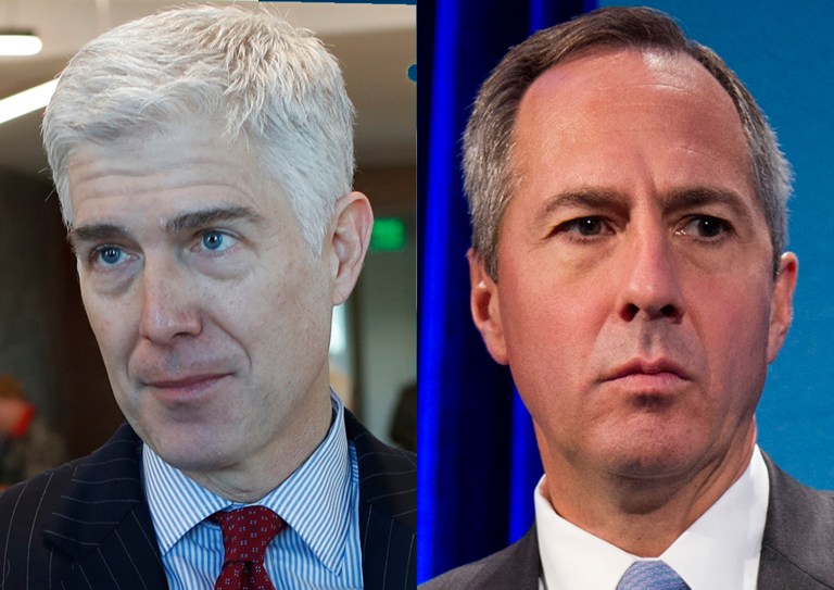 Neil Gorsuch and Thomas Hardiman, the two contenders for the Supreme Court nomination, are headed to Washington. (AP Photo/David Zalubowski)