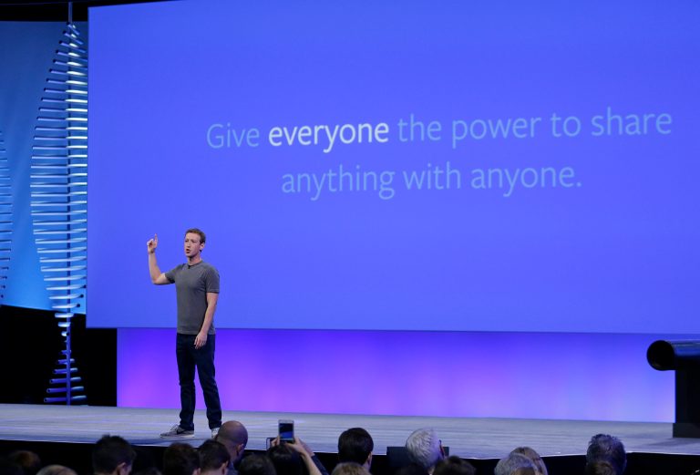 Facebook CEO Mark Zuckerberg delivers the keynote address at the F8 Facebook Developer Conference in San Francisco. (AP Photo/Eric Risberg)