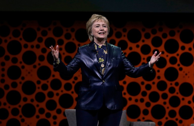 Later in her speech, Clinton cited and condemned examples of sexism. (AP Photo/Ben Margot)