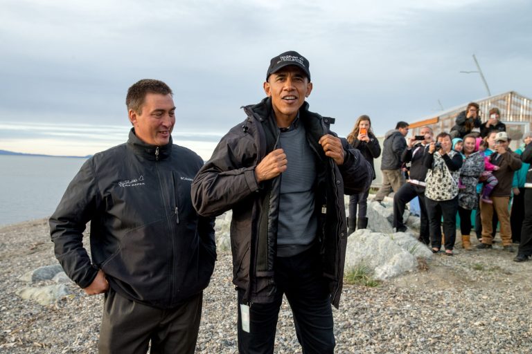 President Obama in Kotzebue, Alaska. Obama is on a historic three-day trip to Alaska aimed at showing solidarity with a state often overlooked by Washington. (AP Photo/Andrew Harnik)