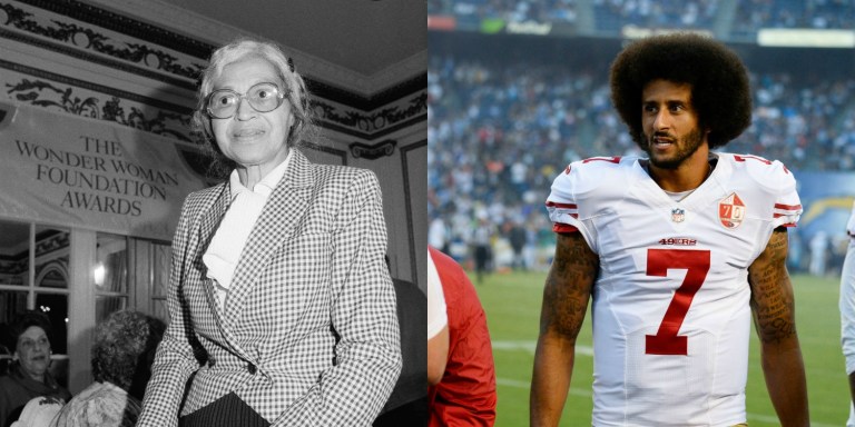The president of the National Association for the Advancement of Colored People compared San Francisco quarterback Colin Kaepernick to civil rights hero Rosa Parks on Thursday. (AP Images)