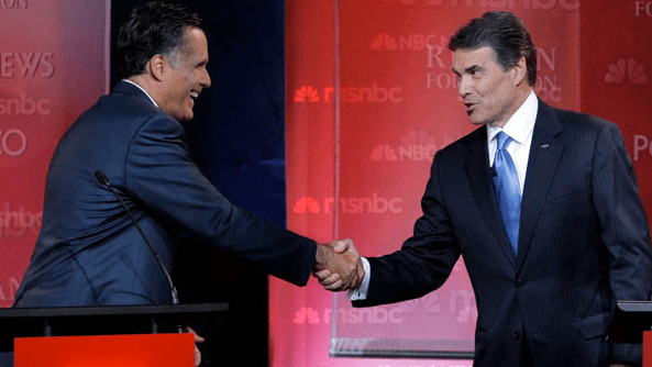 Romney gains on Perry, bests Obama in new poll