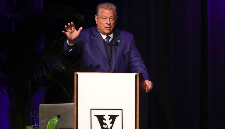 Former Vice President Al Gore speaks on climate change at Vanderbilt University as part of a worldwide event called 24 Hours of Reality: Truth in Action on Wednesday, Nov. 20, 2019, in Nashville, Tenn.