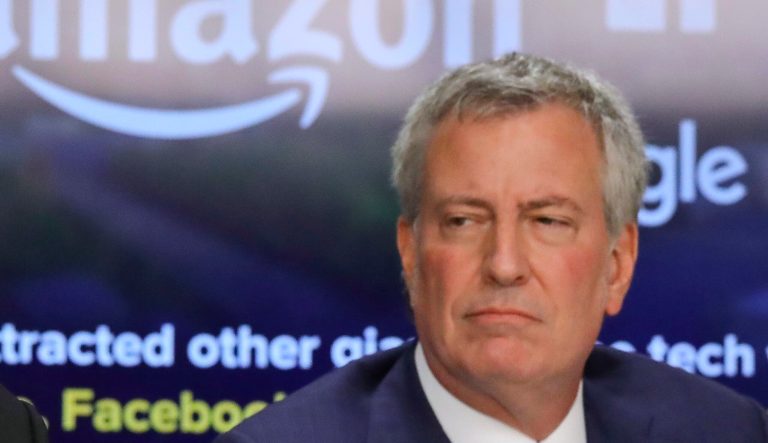 New York Mayor Bill de Blasio hold a press conference announcing Amazon selected New York City as one of two sites for its headquarters,Tuesday Nov. 13, 2018.