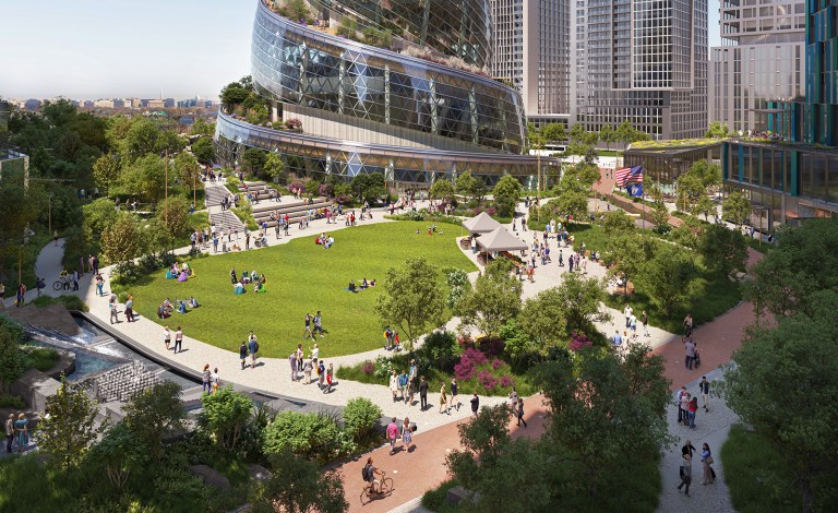 Amazon mockups of the Helix, a new conference center it intends to build in Arlington, Virginia