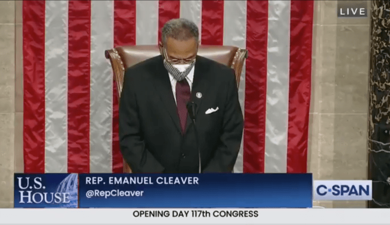Democratic House Rep. Emanuel Cleaver delivers an opening prayer on the first day of the 177th Congress, Jan. 3 2021.