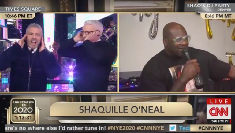 Anderson Cooper and Andy Cohen interviewing Shaquille O'Neal 12/31/2019