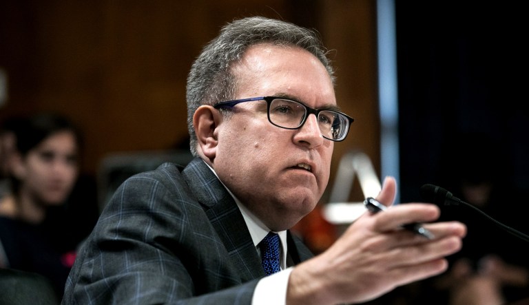 Andrew Wheeler, acting administrator of the Environmental Protection Agency, talks during a hearing.