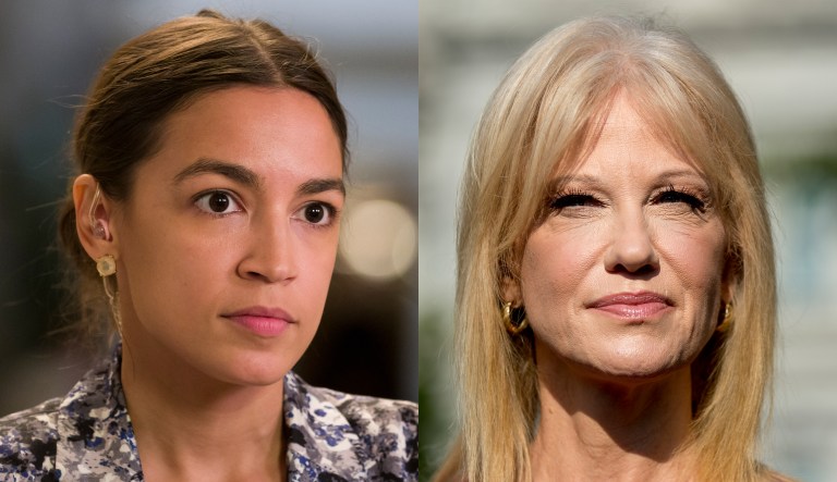 Pictured are Alexandria Ocasio-Cortez, left, and Kellyanne Conway, right.