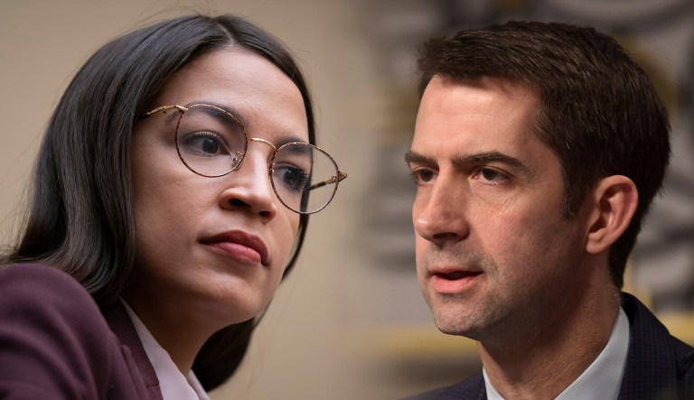 Tom Cotton and Alexandria Ocasio-Cortez are seen.