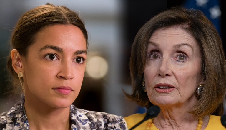 Reps. Alexandria Ocasio-Cortez and Nancy Pelosi are seen.