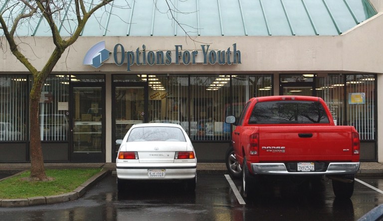 An Options For Youth charter school is seen in this strip mall in Sacramento, Calif., Friday, Feb. 18, 2005.  Education officials are poised to probe the financing structure of the Pasadena-based charter school, that serves 20,000 students at 60 centers throughout the state.