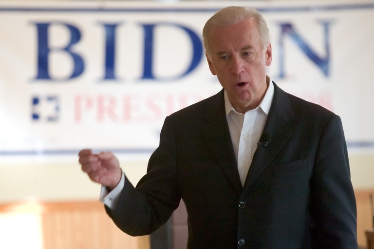 Former Vice President Joe Biden, shown running for president in 2007, isn't pulling away from the crowded 2020 field in his latest bid.