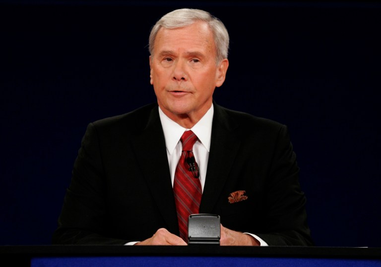 Moderator Tom Brokaw of NBC speaks to Democratic presidential candidate Sen. Barack Obama, D-Ill., and Republican presidential candidate Sen. John McCain, R-Ariz., during the town hall-style presidential debate at Belmont University in Nashville, Tenn., Tuesday, Oct. 7, 2008.