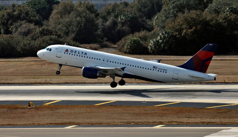 A Delta Air Lines Airbus A320 takes off Wednesday, Jan. 20, 2010, at the Tampa International Airport in Tampa, Fla.