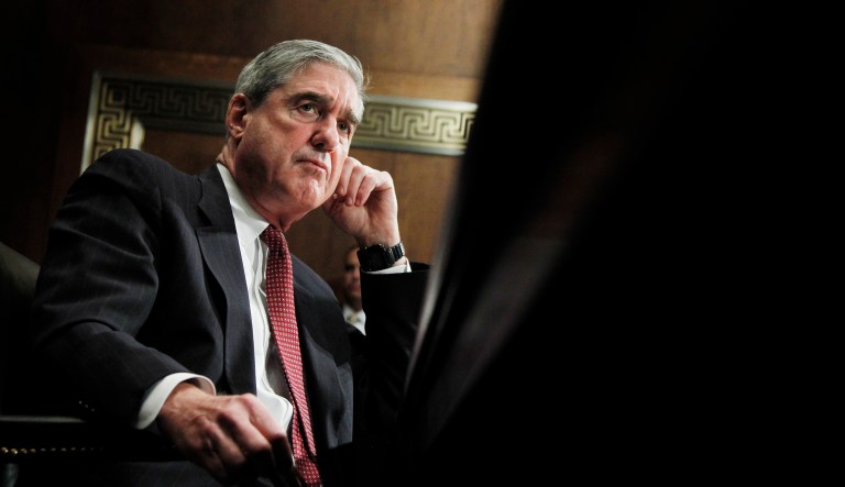 Robert Mueller sits at a hearing on Capitol Hill in D.C.