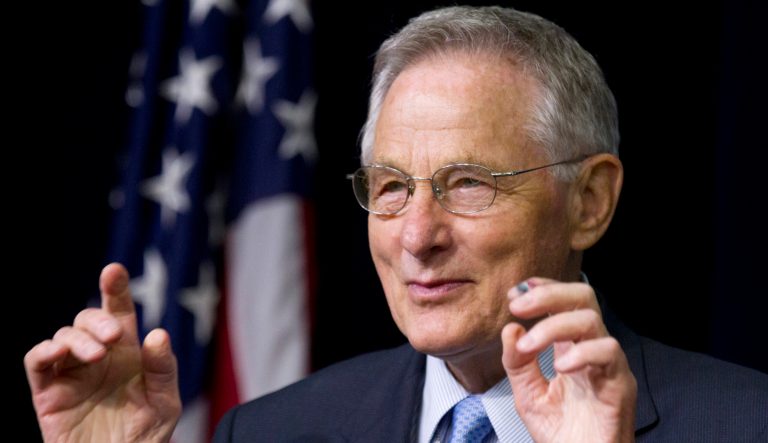 Former Sen. Birch Bayh, D-Ind., the author of Title IX in Congress gives his remarks during a forum in the South Court Auditorium at the White House in Washington in a gathering to celebrate the 40th anniversary of Title IX Wednesday, June 20, 2012.  
