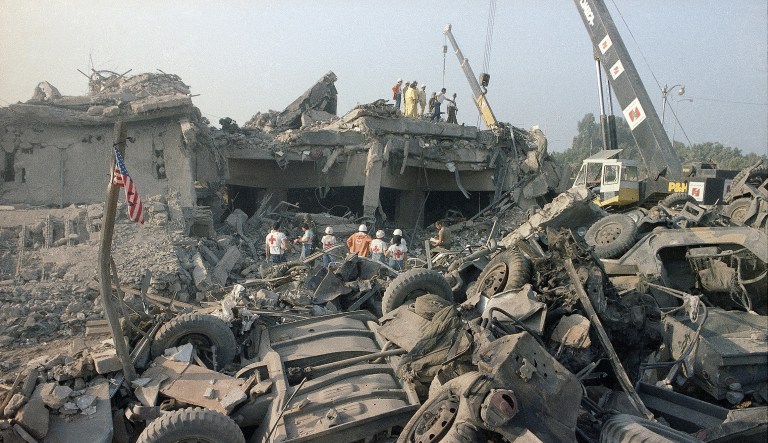 In this Oct. 23, 1983 file photo, the aftermath of the bombing of the U.S. Marines barracks in Beirut, Lebanon.