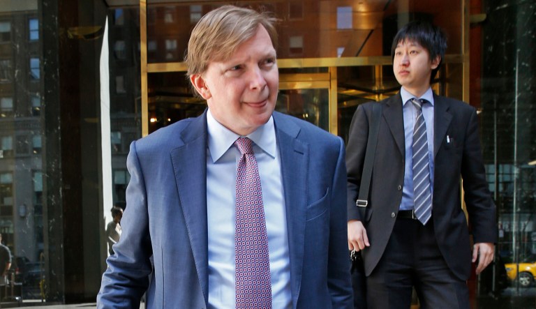 Jim Messina, campaign manager for President Barack Obama in 2012, and co-chairman of a super PAC promoting Hillary Clinton's presidential bid, leaves after speaking to baseball owners at meetings Wednesday, May 18, 2016, in New York.