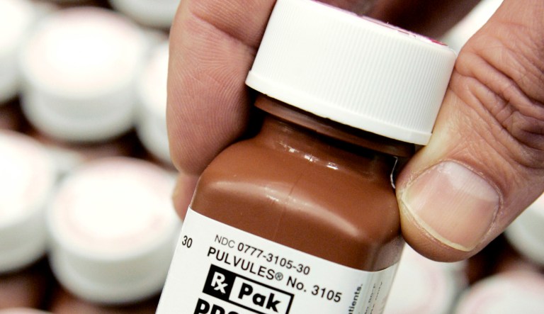 In this Jan. 11, 2008 file photo, a bottle of Eli Lilly & Co.'s Prozac is pictured at a company facility in Plainfield, Ind. 