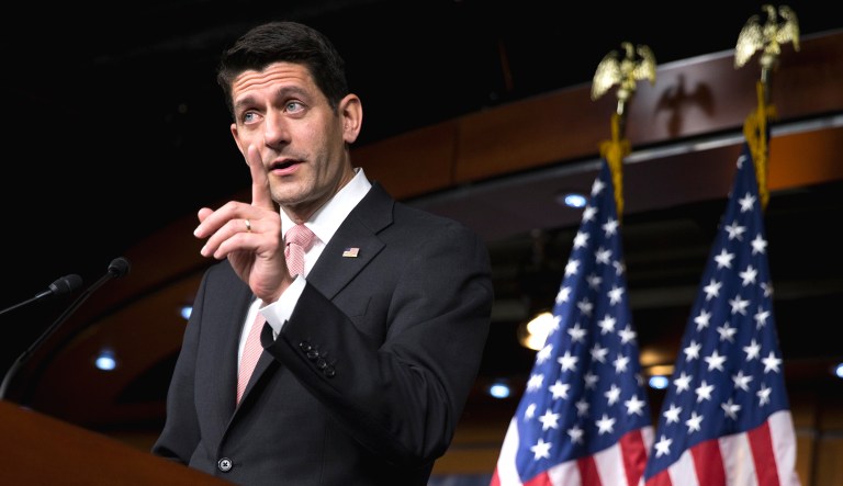 House Speaker Paul Ryan, R-Wis., gestures during a news conference on Capitol Hill in Washington, D.C.