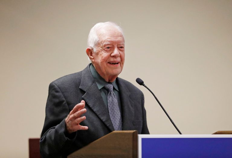 Former President Jimmy Carter is pictured speaking at an event in Atlanta, Georgia.