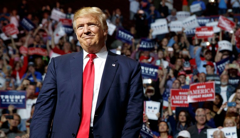President Trump speaks at a rally.