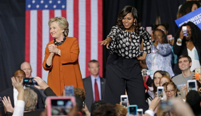 Michelle Obama is succeeding where Hillary Clinton failed miserably Democratic presidential candidate Hillary Clinton and first lady Michelle Obama greet supporters during a campaign rally in Winston-Salem, N.C., Thursday, Oct. 27, 2016.