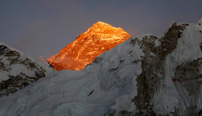 In this Nov. 12, 2015 photo, Mt. Everest is seen from the way to Kalapatthar in Nepal. 