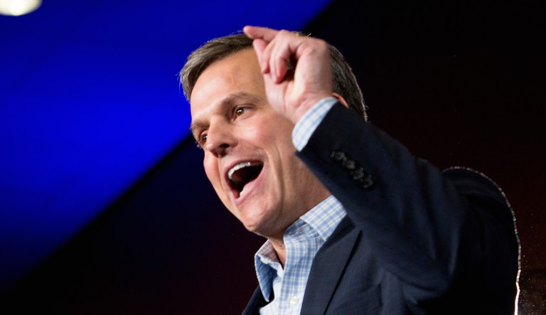 North Carolina Attorney General Josh Stein speaks to a crowd of supporters in Raleigh, N.C.