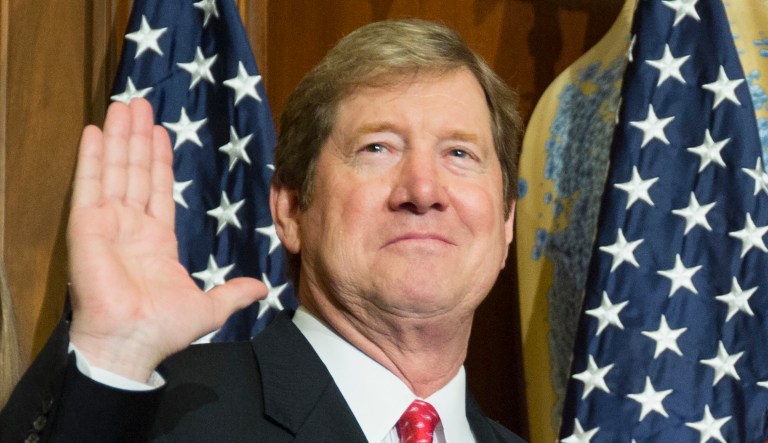 Rep. Jason Lewis, R-Minn., takes an oath of office during a mock swearing in ceremony on Capitol Hill in Washington on Jan. 3, 2017.