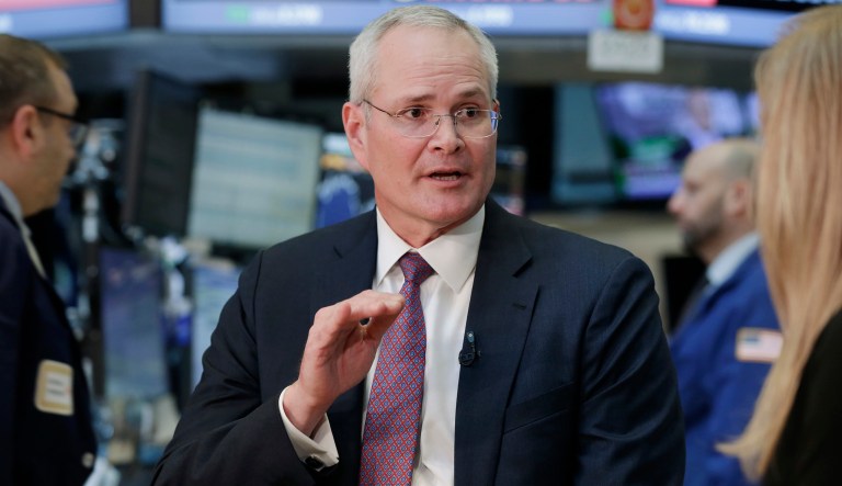 Exxon Mobil Chairman & CEO Darren Woods is interviewed on the floor of the New York Stock Exchange, Wednesday, March 1, 2017.
