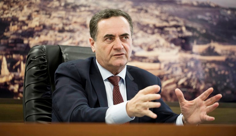 Israel's foreign minister Yisrael Katz speaks during an interview in Tel Aviv, Israel.
