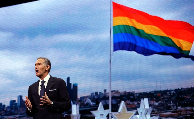 Starbucks CEO Howard Schultz speaks at Starbucks annual shareholders meeting, Wednesday, March 22, 2017, in Seattle.