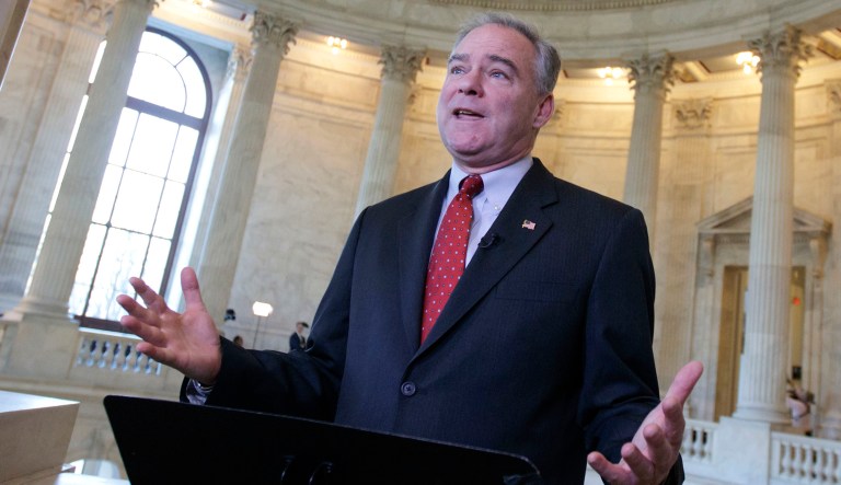 Sen. Tim Kaine, D-Virginia, speaks.
