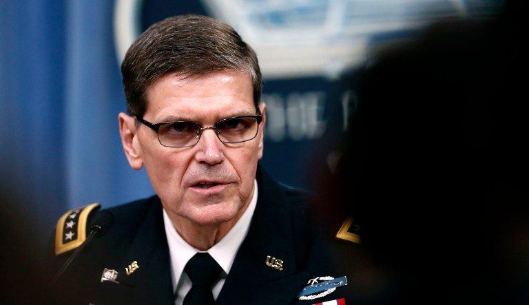 Gen. Joseph Votel speaks during a news conference at the Pentagon.