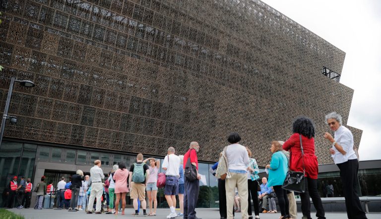 A line to enter the Smithsonian National Museum of African American History and Cultural on the National Mall in Washington, Monday, May 1, 2017. 