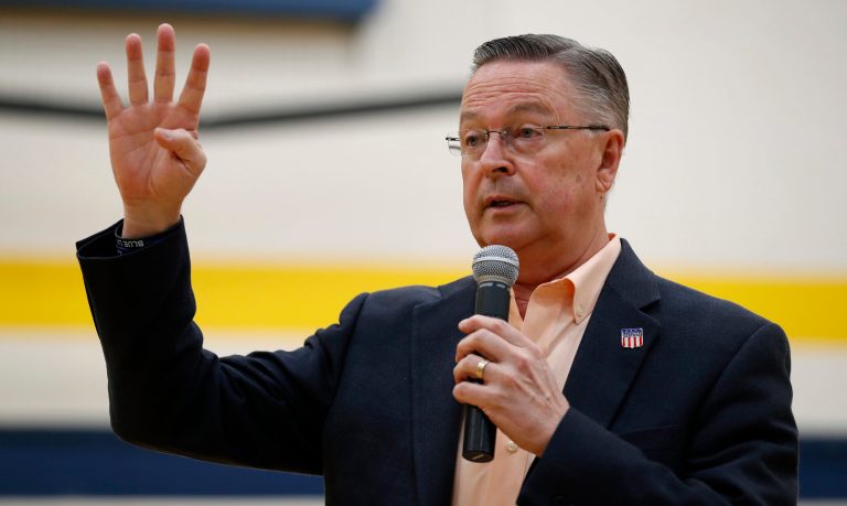 Rep. Rod Blum, R-Iowa, speaks during a town hall meeting, Thursday, May 11, 2017, in Marshalltown, Iowa.