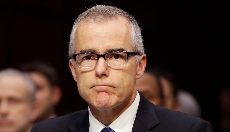 Acting FBI Director Andrew McCabe listens on Capitol Hill in Washington.