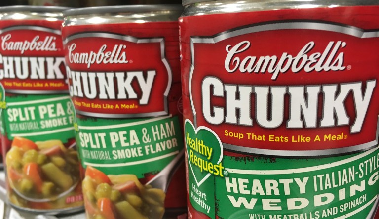 Campbell's soups on display at a local supermarket, Tuesday, May 23, 2017, in Orlando, Fla.