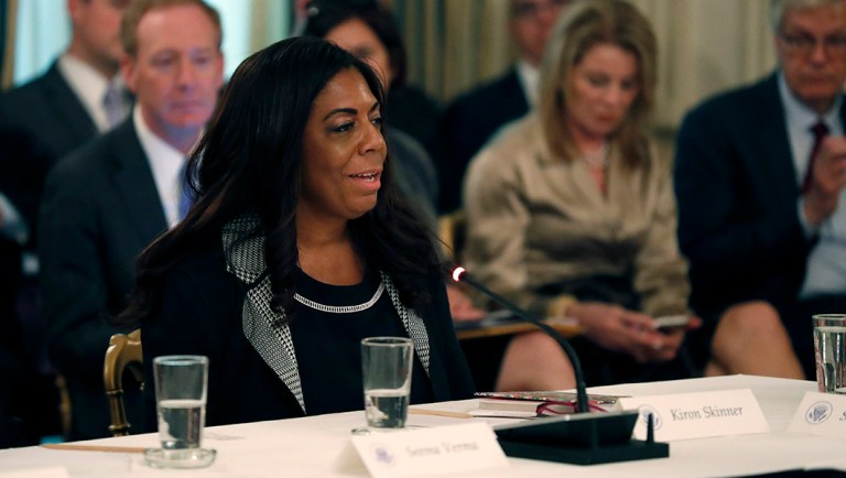 Kiron Skinner speaks during an American Technology Council roundtable.
