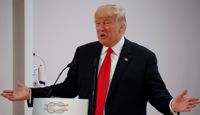 President Donald Trump speaks during the Women's Entrepreneurship Finance event at the G20 Summit, Saturday, July 8, 2017, in Hamburg.