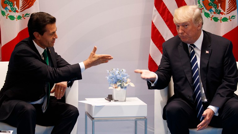 U.S. President Trump meets with Mexican President Enrique Pena Nieto at the G20 Summit, in Hamburg.