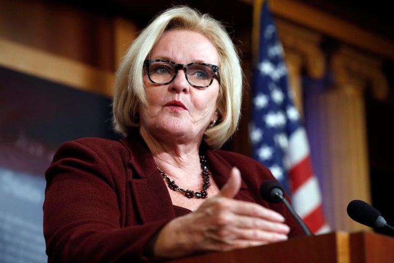 Sen. Claire McCaskill, D-Mo., holds a press conference on Capitol Hill in Washington.