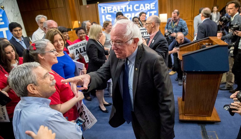 Sen. Bernie Sanders, I-Vt., arrives for a news conference on Capitol Hill in Washington, Wednesday, Sept. 13, 2017, to unveil their Medicare for All legislation to reform health care. 