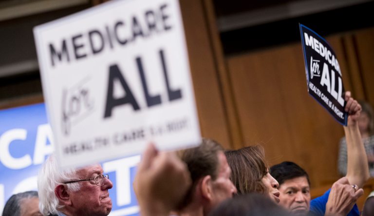 Democratic lawmakers hold a news conference on Capitol Hill in Washington, Wednesday, Sept. 13, 2017, to unveil their Medicare for All legislation to reform healthcare. 